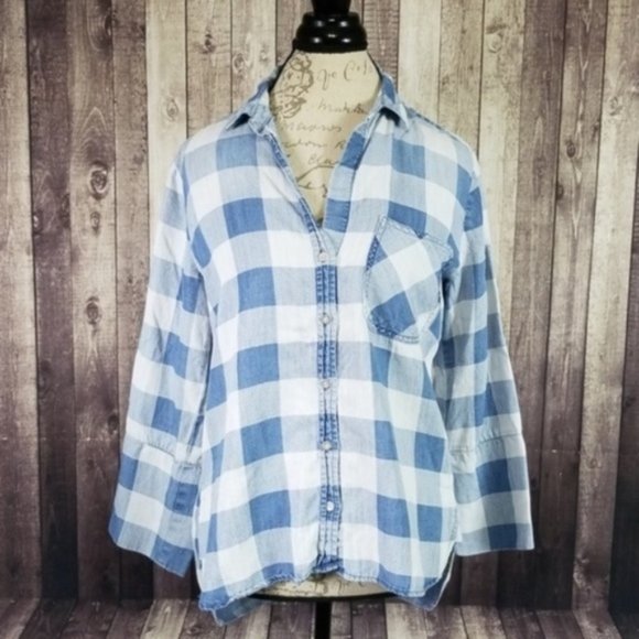 cloth & stone Tops - Cloth & Stone blue buffalo check button down shirt